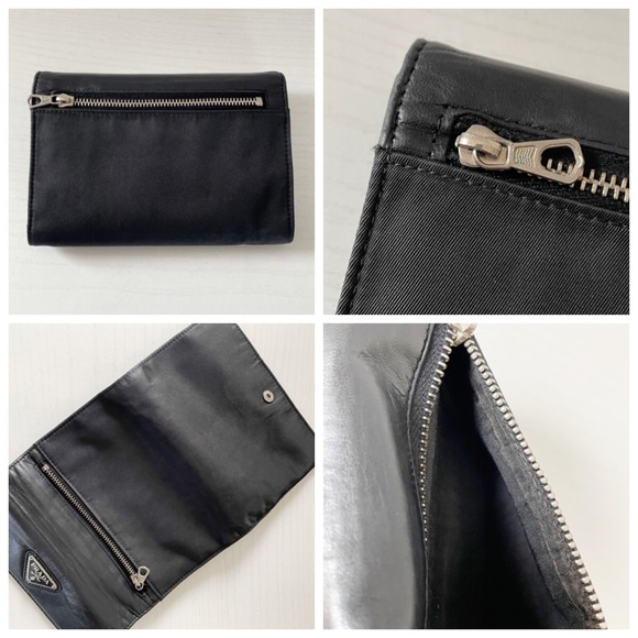 Prada black Tessuto nylon nappa leather trifold wallet vintage - Picture 3 of 10